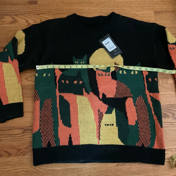 Women's NWT Black Orange Multi Cat Halloween Crew Neck Sweater Size Medium - Picture 7 of 9